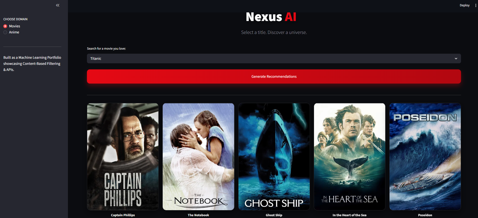 Nexus AI recommendation engine interface